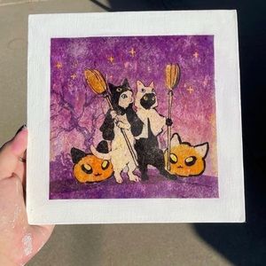Witchy Cat Decoupage Handmade Art